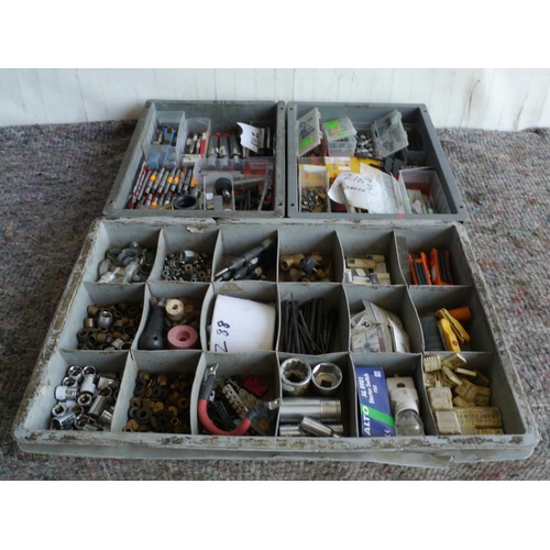 150 - 3 Trays of sockets, drill bits and hex keys etc +VAT