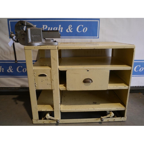 231 - Metal workbench on wheels with Record No.23 vice