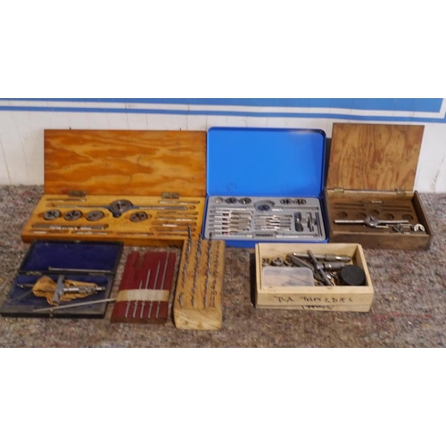 270 - Large quantity of tap and die sets and Brown and Sharp micrometer