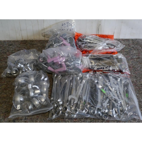 284 - Large quantity of A/F spanners, sharpening stones and adjustables +VAT