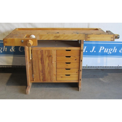 350 - Sjobergs woodworking bench with cabinet and drawers beneath