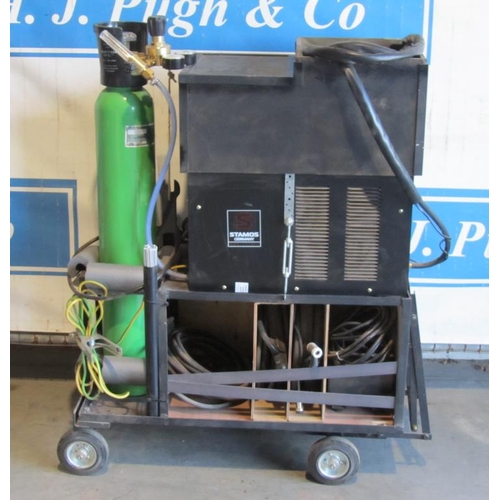 353 - Stamos S-AC 200P TIG welder on trolley with spare rods