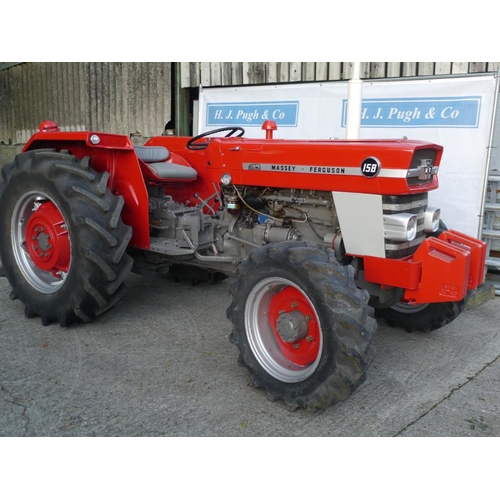 163 - Massey Ferguson 158 4WD tractor. PAVT wheels, front weight, runs very well, restored. Reg. DNP 397N.... 