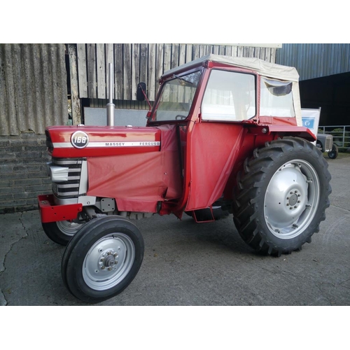 164 - Massey Ferguson 168 tractor. Restored, runs very well. Lambourne cab. Reg. REJ 496L. V5