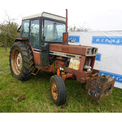 138 - International 584 tractor 4245hrs recorded.Runs. Reg. XBX 192T+VAT