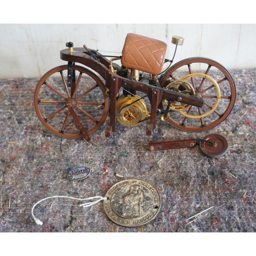 116 - Steam model bicycle and large St.Christopher badge