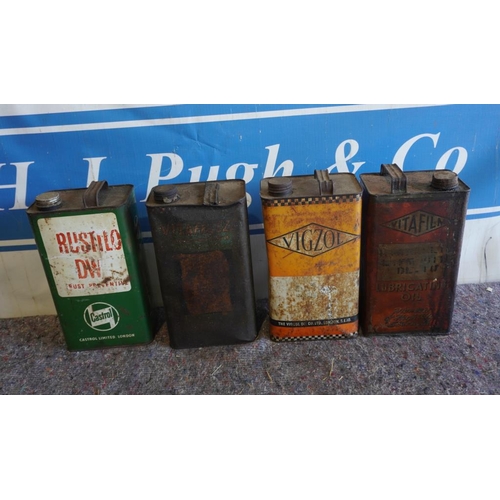 121 - 4- 1 Gallon oil cans including Castrol and Vigzol