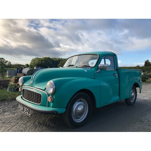 438 - Morris minor 1000 pick up. 1970. 1198cc. Restored, barn find, runs well. C/w lots of paperwork and h... 