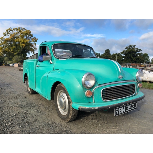 438 - Morris minor 1000 pick up. 1970. 1198cc. Restored, barn find, runs well. C/w lots of paperwork and h... 