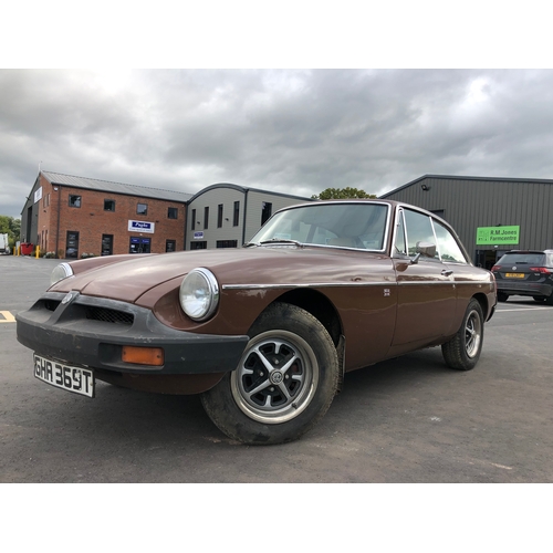 446 - MGB GT 2 door sports car. 1979. 1798cc. Engine turns over. Been stood in storage for many years. Cha... 