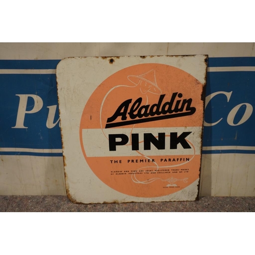 384 - Aladdin Pink paraffin double sided enamel sign 16x15