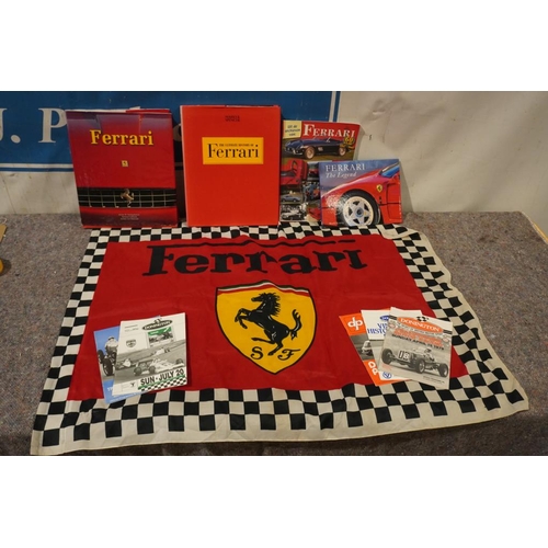 399 - Ferrari flag, assorted books and 5 race programmes from Donnington park