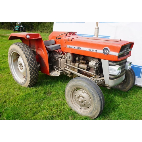 158 - Massey Ferguson 135 tractor. Early restoration, grass tyres