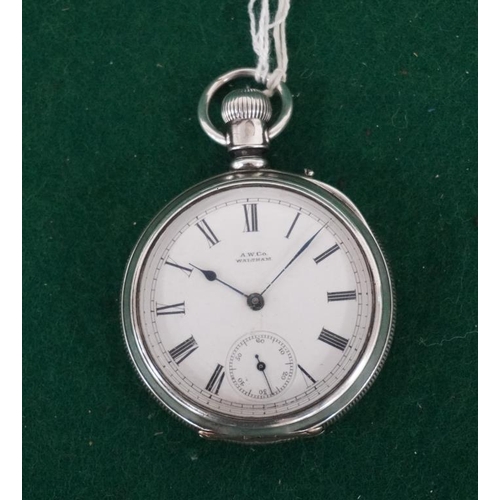 106 - Waltham sterling silver 16 size top wind pocket watch.
