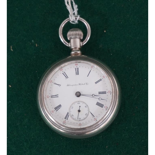 112 - Hampden 21 jewel Railroad grade pocket watch. Screw case. Very good condition.