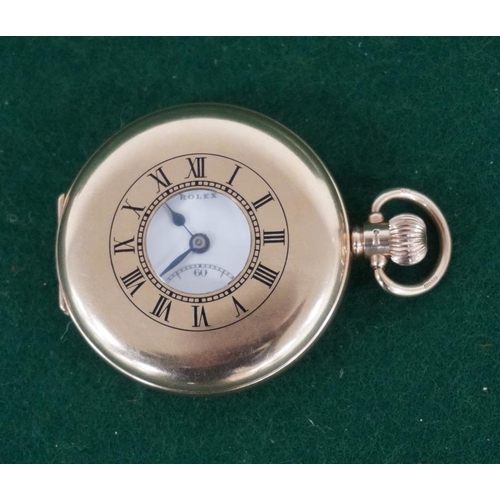 124 - Rolex 9ct gold Half Hunter pocket watch. 1925. In near mint condition. Damasceene  movement
