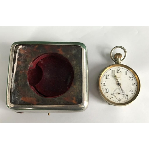 128 - Hallmarked silver Edwardian silver mounted travelling clock case with tortoise shell front, London 1... 