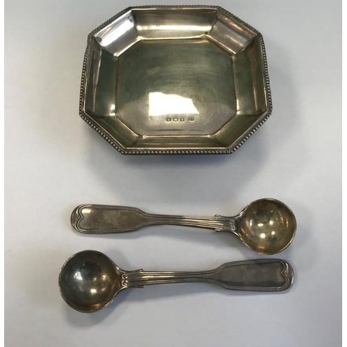 267 - HM silver footed pin tray and pair of GBO spoons