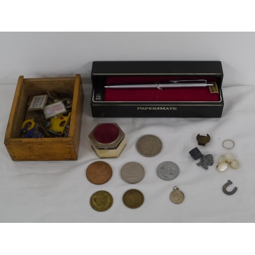 271 - Papermate pen, assorted old coins and jewellery