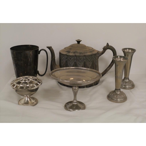 276 - Quantity of silver plate items including tea pot, 2 candlesticks etc