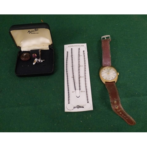 281 - Mondaine gents watch, cufflinks and sterling silver necklace