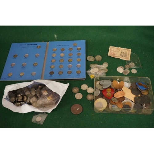 283 - Large quantity of assorted coins including George V shillings and large quantity of three pence piec... 