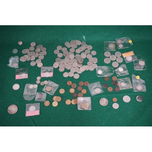 286 - Large quantity of assorted coins, including farthings, shillings, 3 pence pieces etc, some silver, s... 