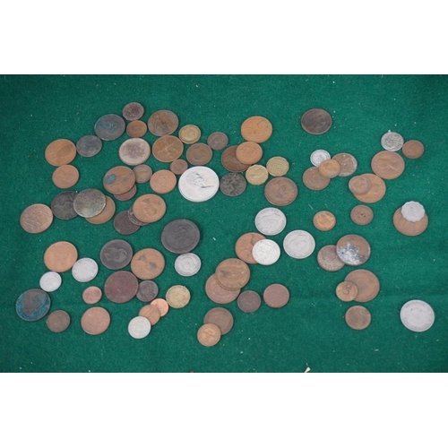 313 - Tin of assorted old coins including a cartwheel penny