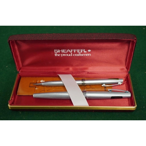 315 - Sheaffer Florentine fountain pen and mechanical pencil. Brushed stainless, unused with makers labels... 