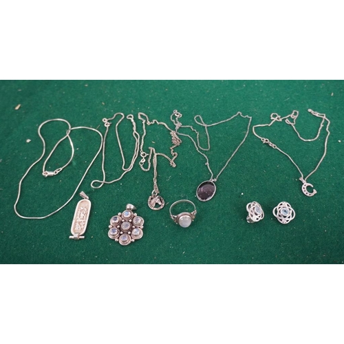 34 - Hallmarked lot of silver pendants, broaches, crucifix etc