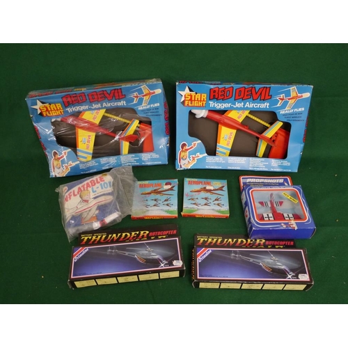 342 - 2 Red Devil trigger jet aircraft, 2 Thunder Wolf rotocopters, inflatable jumbo jet etc