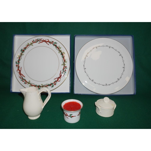 384 - 2 Royal Worcestershire cheese platters, Royal Worcester candle and 2 Royal Creamware items