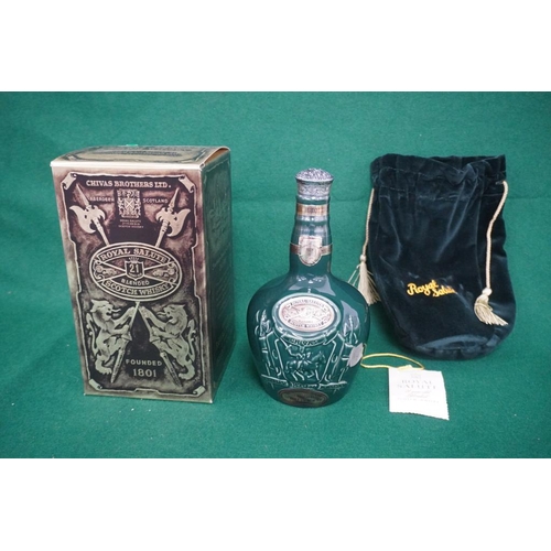 387 - Chivas Royal Salute scotch whisky bottle in velvet bag and display box