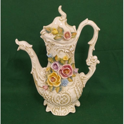 390 - Large Capodimonte china jug with heavy floral embellishment 18