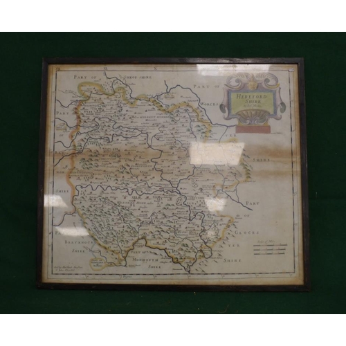 399 - Old framed map of Herefordshire signed by Robert Morden