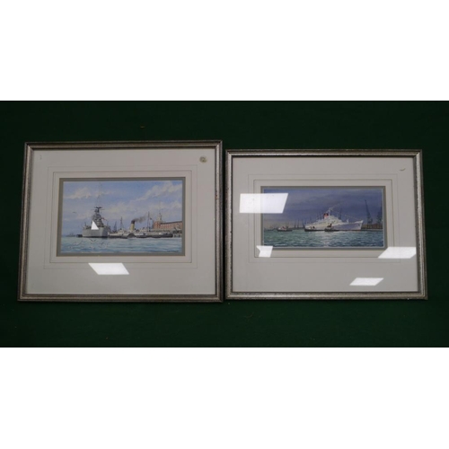 400 - 2 Original framed watercolours of HMS Nelson + RMS Windsor Castle by Colin M Baxter, signed by artis... 