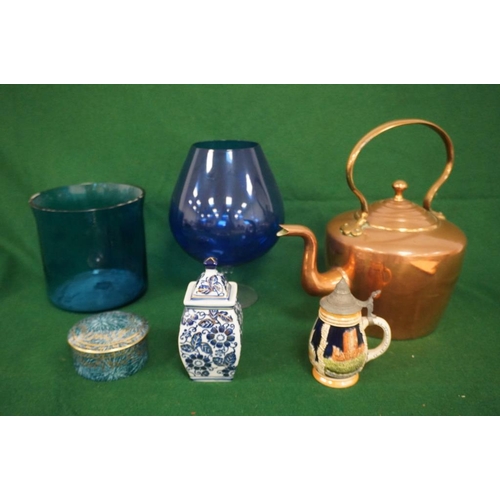 410 - Large copper kettle and assorted glass and china including Royal Worcester
