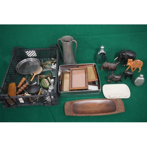420 - Large quantity of assorted items including old corkscrews and 4 carved elephants including 2 ebony a... 