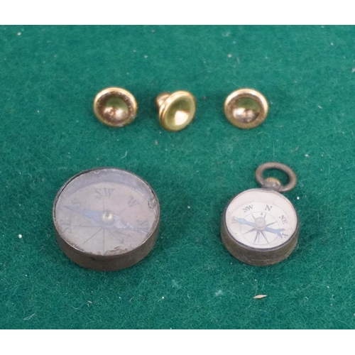 67 - Pair of antique compasses plus yellow metal studs