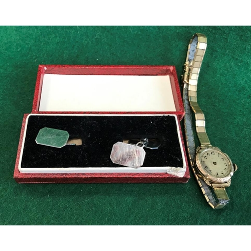 98 - Yellow metal wrist watch and pair of silver hallmarked cuflinks