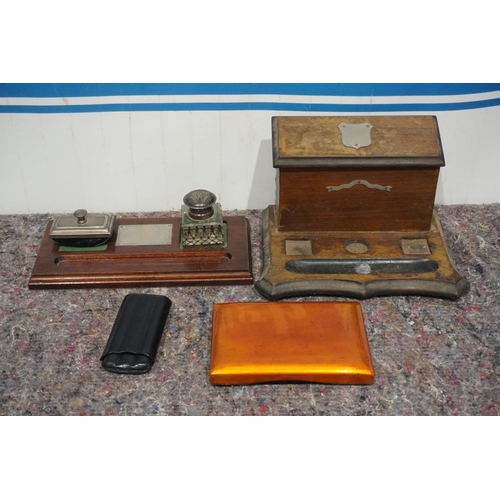443 - 2 Desktop writing sets, cigar case and 1 other case