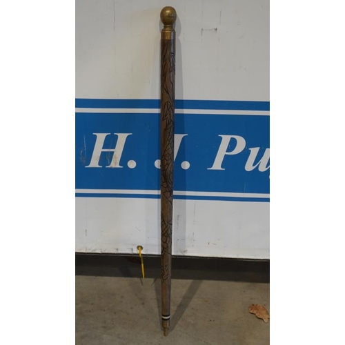 452 - Antique walking stick and pool cue 