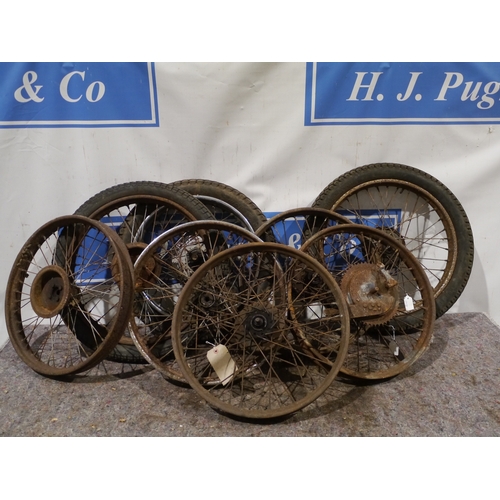 7 Assorted motorcycle wheels inc BSA