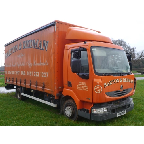 1030 - Renault 180 curtainside lorry. 2011. Starts and runs. New battery, damage to window. 4764cc. Reg. PO... 