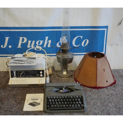 321 - Oil lamp and shade, Goblin teasmade and old Empire typewriter