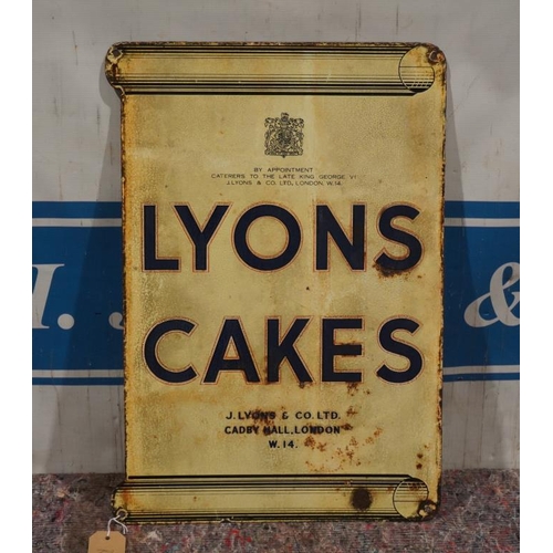 614 - Enamel double sided sign, Lyons Cakes  25 1/2 x18