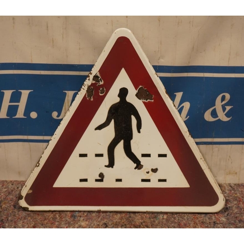 616 - Triangular enamel sign, man crossing road