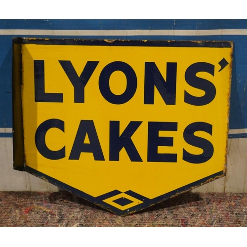 643 - Enamel double sided sign pole mounted, Lyons Cakes 17.5x15