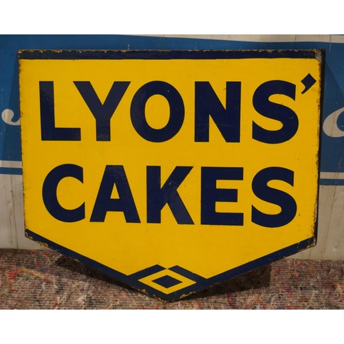 643 - Enamel double sided sign pole mounted, Lyons Cakes 17.5x15