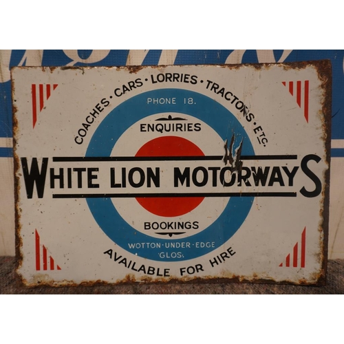 662 - Double sided enamel sign, White Lion Motorways 14x10